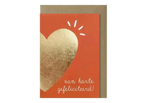 Papette groot hart goud wenskaart