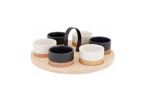Cosy & Trendy Aperitif set with bamboo serving board + 6 bowls 6.5 x 4 cm