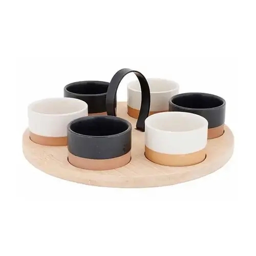 Aperitif set with bamboo serving board + 6 bowls 6.5 x 4 cm 