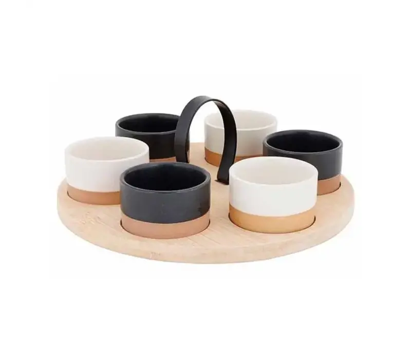 Aperitif set with bamboo serving board + 6 bowls 6.5 x 4 cm