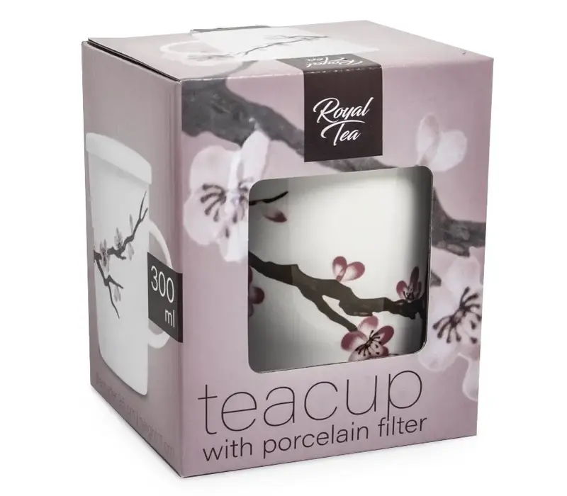 Sakura-Teetasse, Porzellanfilter, Geschenkbox