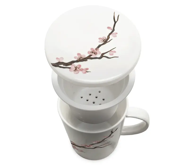 Sakura tea cup, porcelain filter, gift box