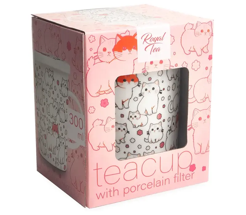 Tasse à thé Cats, filtre en porcelaine, coffret cadeau