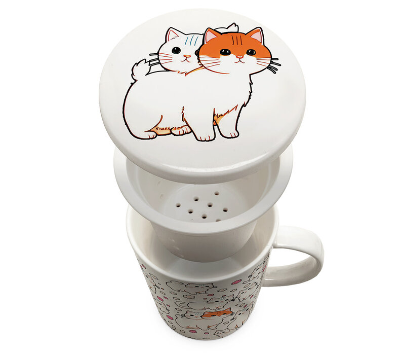 Tasse à thé Cats, filtre en porcelaine, coffret cadeau