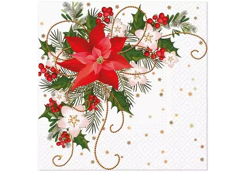 PAW Napkins Poinsettia composition 33 x 33 cm