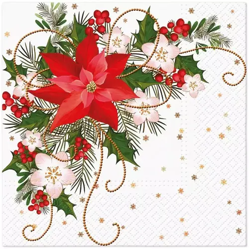 Serviettes Poinsettia composition 33 x 33 cm 