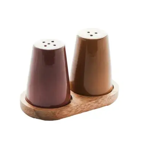 Set of salt and pepper shakers and holder 11 x 6 x 7 cm 
