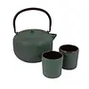 Point Virgule Ensemble théière côtelée et 2 tasses en fonte, Forest Green