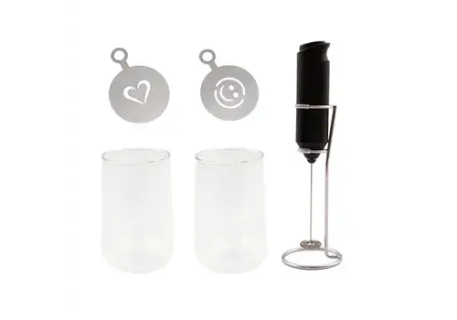 Point Virgule Latte set 2 dubbelwandige glazen 350 ml met melkopschuimer en stencil