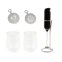 Cappuccino set 2 double-walled glasses 250 ml with milk frother and stencil