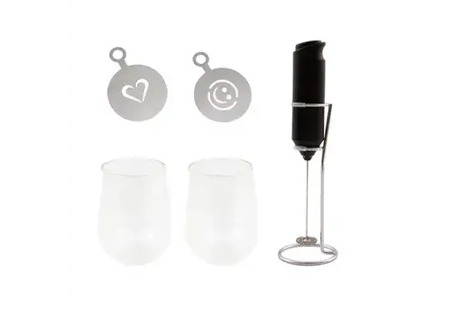 Point Virgule Cappuccino set 2 double-walled glasses 250 ml with milk frother and stencil