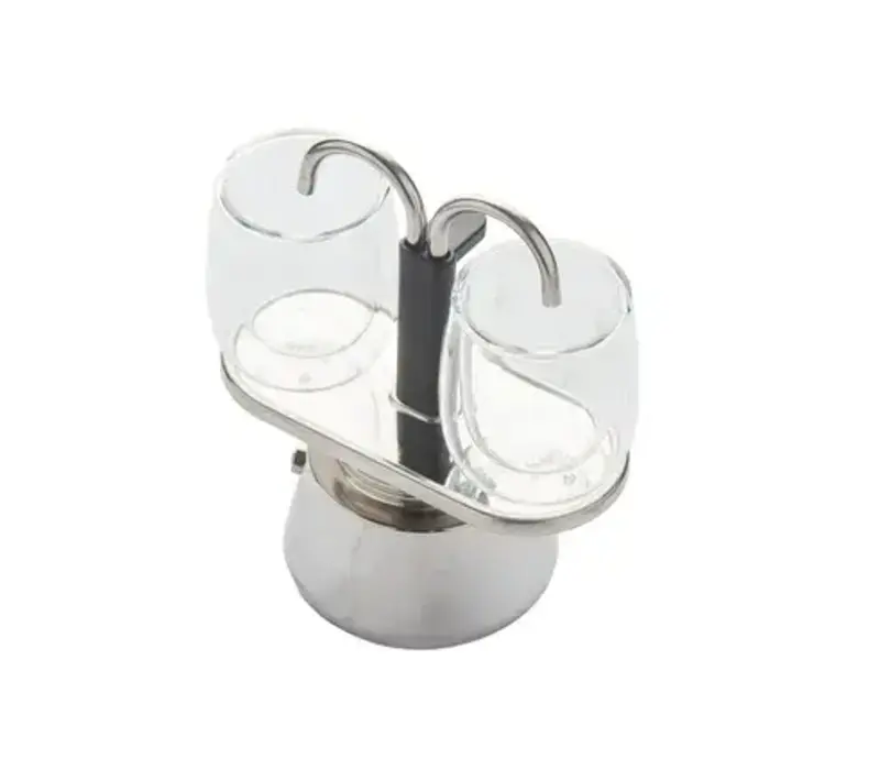 Espresso set 2 dubbelwandige glazen 80 ml en handmatige espresso maker