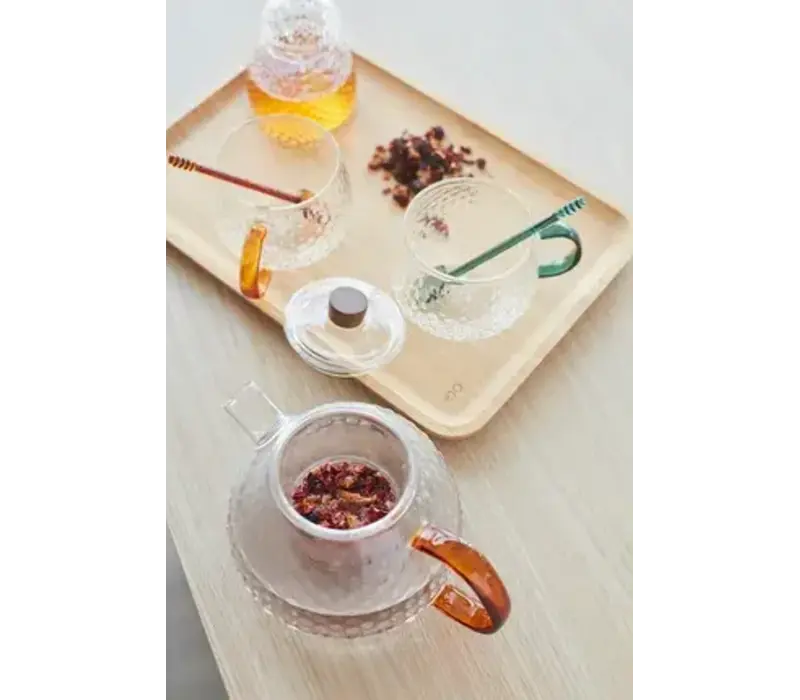 Set of teapot with filter, 2 mugs and spoons made of borosilicate glass