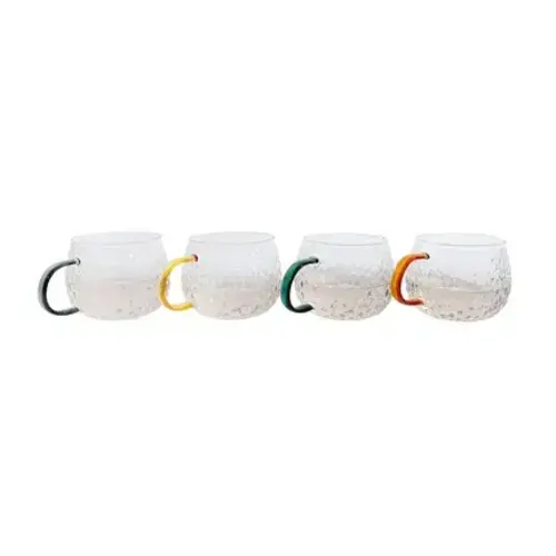 Ensemble de 4 tasses à anses colorées en verre borosilicate martelé de 400 ml 