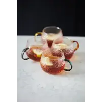 Set aus 4 Tassen mit farbigen Henkeln aus gehämmertem Borosilikatglas, 400 ml