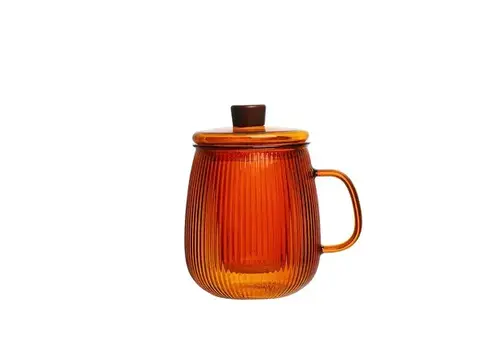 Point Virgule Gerippte Teetasse aus Borosilikatglas mit Filter, 600 ml, dunkelorange