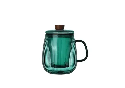 Point Virgule Ribbed borosilicate glass teacup with filter, 600 ml, Forest Green