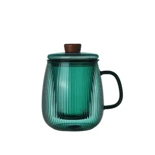 Tasse à thé en verre borosilicate côtelé avec filtre, 600 ml, Forest Green 