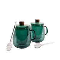 Set van 2 theemokken met honinglepel uit borosilicaatglas 600 ml Forest Green