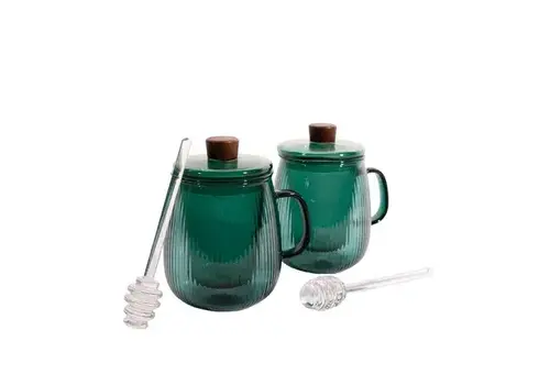 Point Virgule Ensemble de 2 tasses à thé avec cuillère à miel en verre borosilicate 600 ml Forest Green