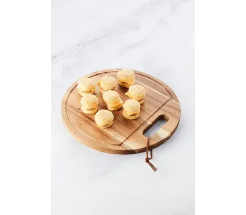 Planche de service ronde avec rigole à jus, en bois d'acacia, 30 cm