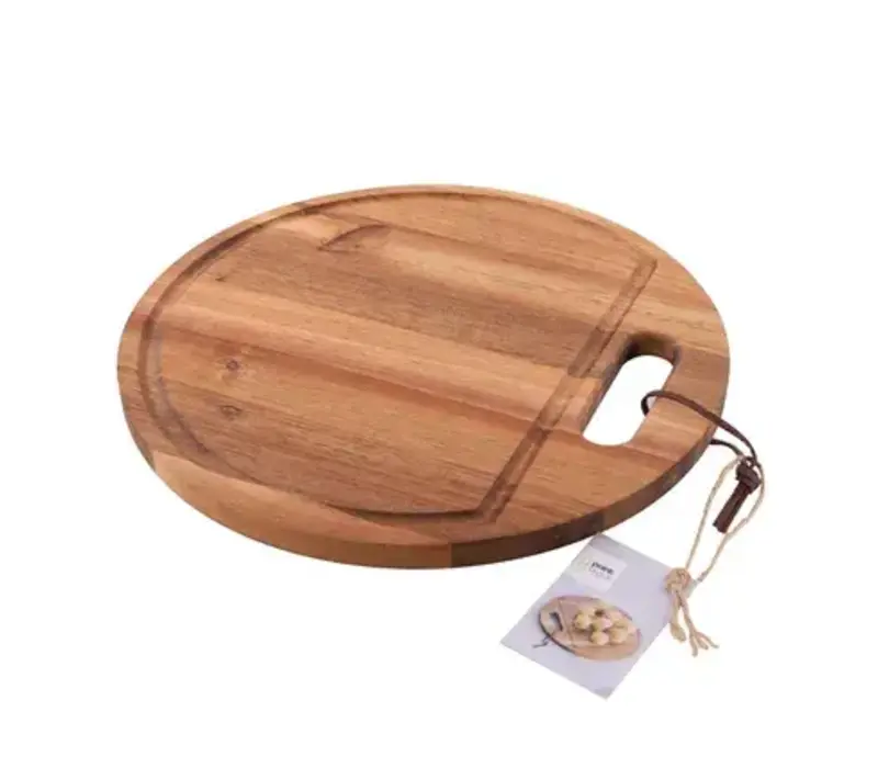 Round serving board with juice groove made of acacia wood 30cm