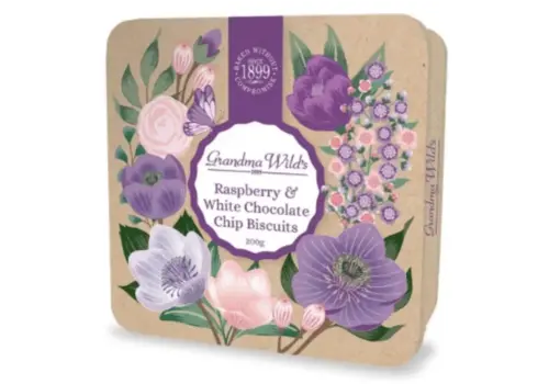 Botanical Floral Tin - Raspberry & White chocolate chip biscuits 200 g