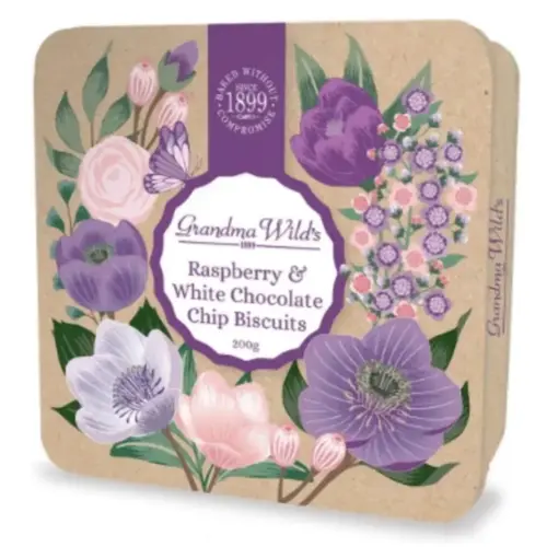 Botanical Floral Tin - Raspberry & White chocolate chip biscuits 200 g 