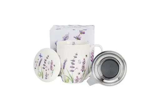 Duo Flowers Tasse + Teesieb, 360 ml, Lavendel, Geschenkbox