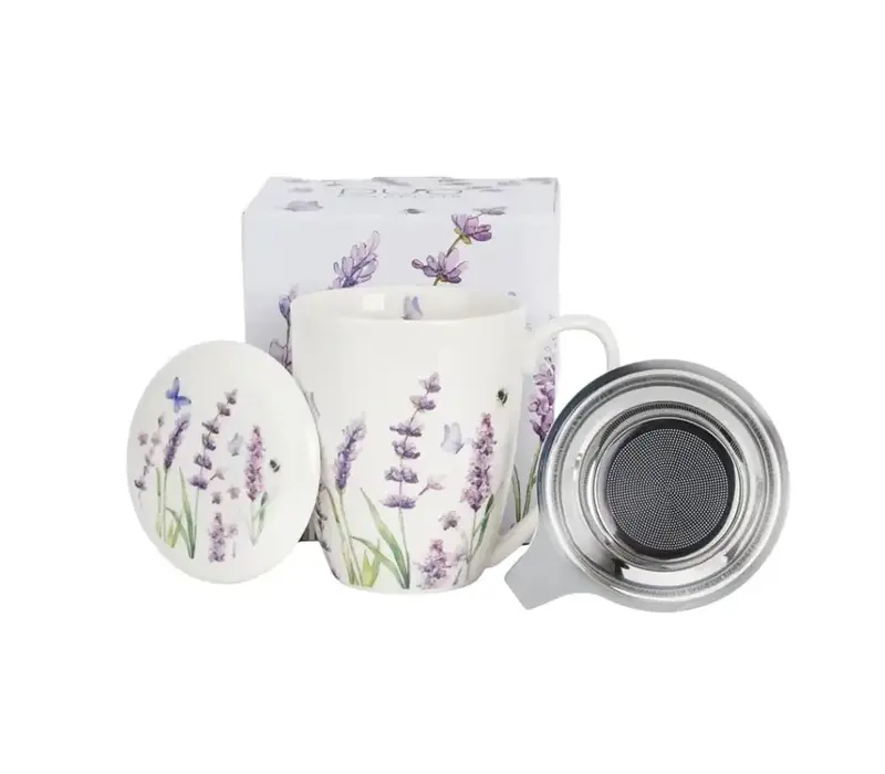 Flowers Tasse + Teesieb, 360 ml, Lavendel, Geschenkbox