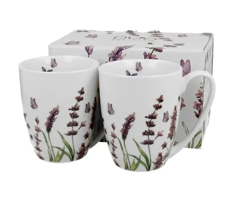 Flowers Tasse 360 ml, Lavendel, 2er-Set, Geschenkbox
