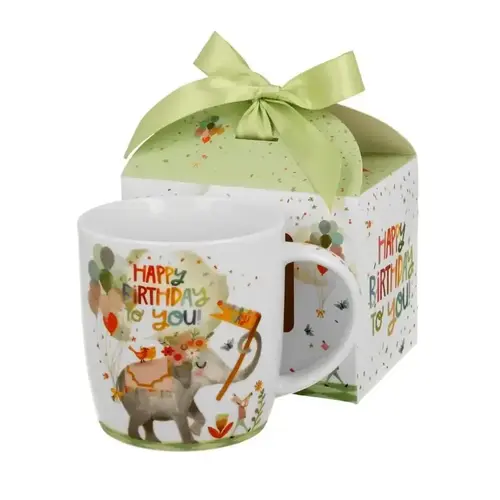 Tasse 400ml, HAPPY BIRTHDAY, Geschenkbox mit Schleife 