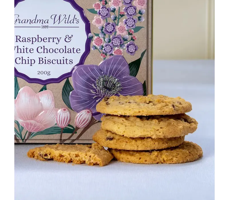 Botanical Floral Tin - Raspberry & White chocolate chip biscuits 200 g