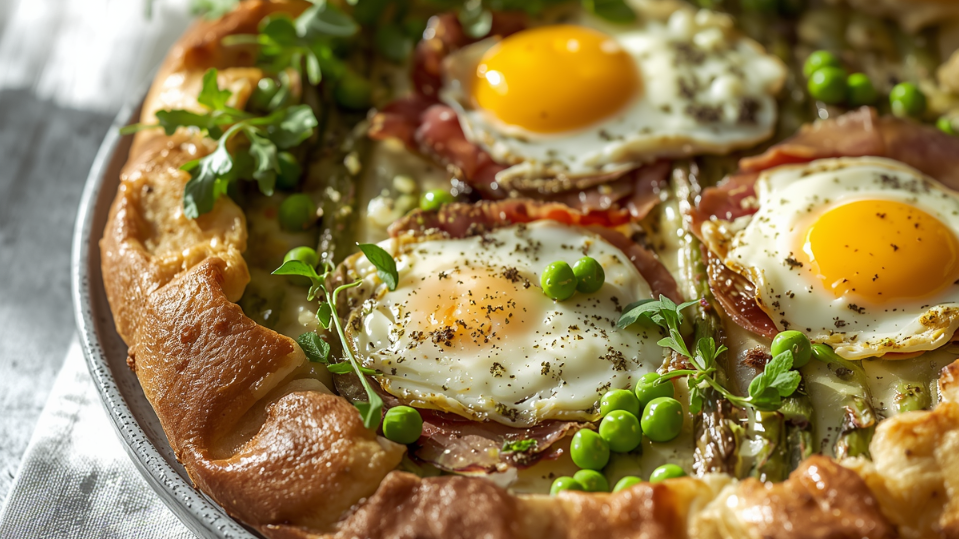 Aspergetaart met gedroogde ham en geitenkaas