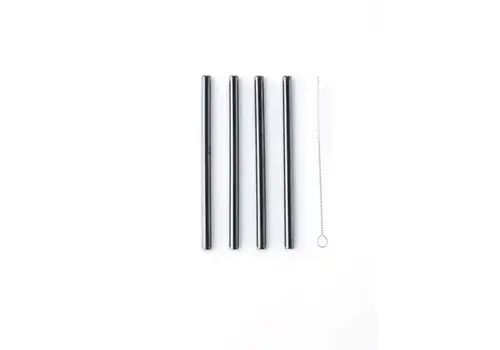 Point Virgule Korte Metalen Cocktail Rietjes Zwart 14 cm - Herbruikbaar