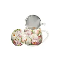 Flowers Barrel Becher mit integriertem Teesieb, 430 ml, Peonies, Geschenkbox