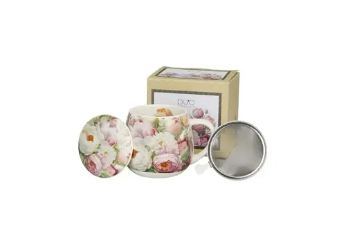 Duo Flowers Barrel Mug en Infuser , 430 ml, Peonies, giftbox