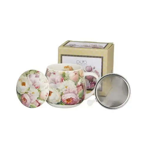 Mug et infuseur Flowers Barrel, 430 ml, pivoines, coffret cadeau 