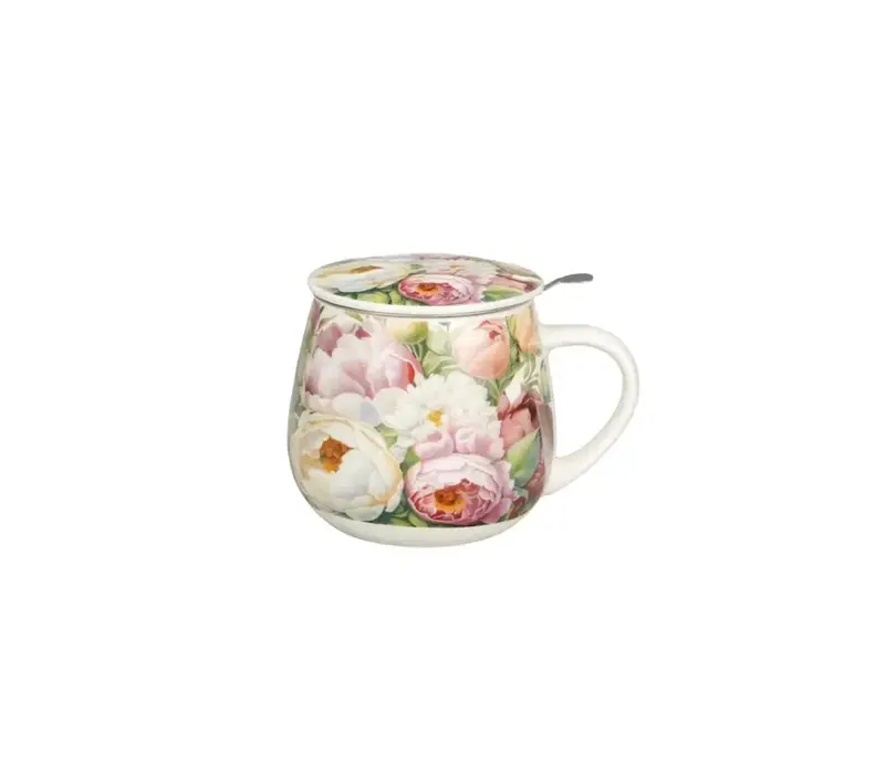 Flowers Barrel Becher mit integriertem Teesieb, 430 ml, Peonies, Geschenkbox