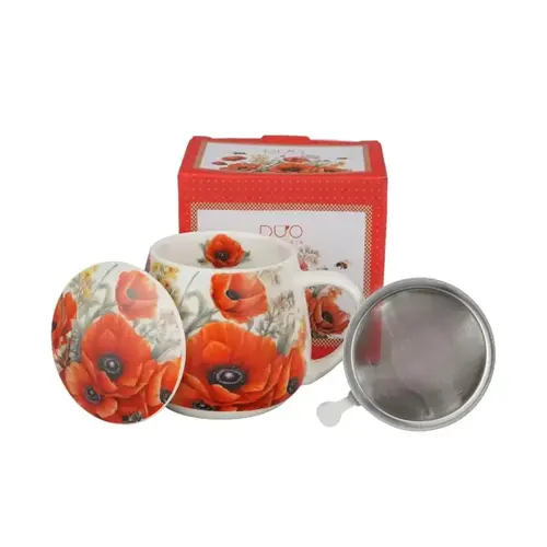 Flowers Barrel Mug and Infuser, 430 ml, Poppies, gift box 