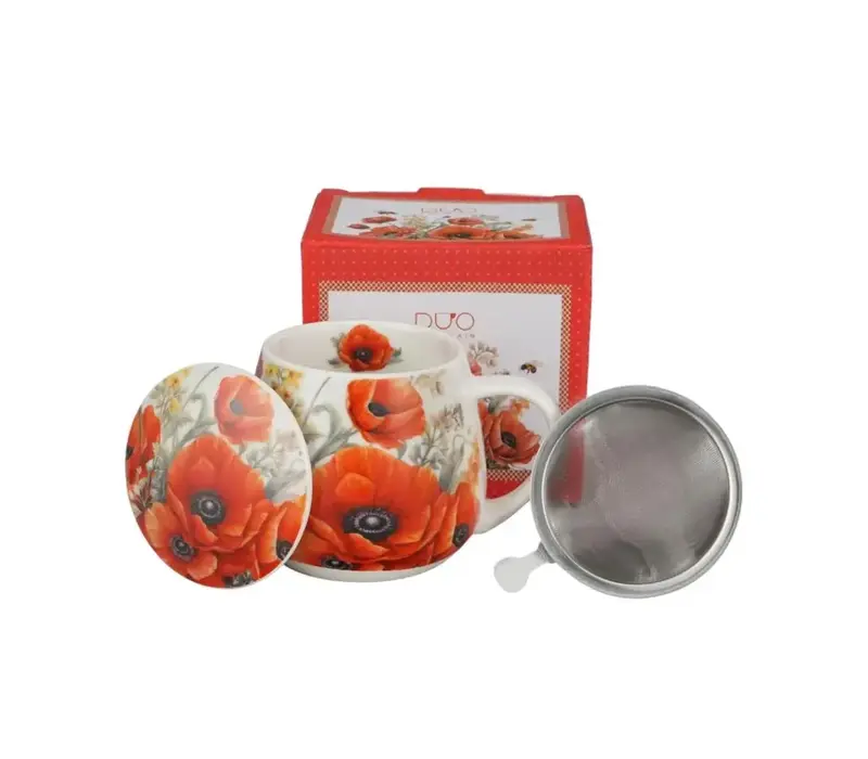 Flowers Barrel Mug en Infuser , 430 ml, Poppies, giftbox