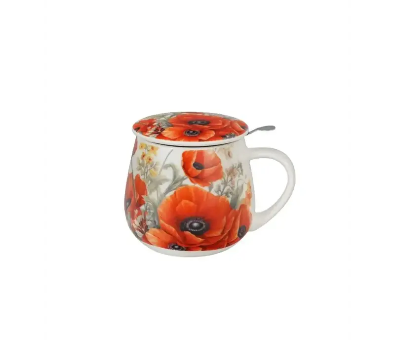 Blumenfassbecher mit integriertem Teesieb, 430 ml, Mohnblumen, Geschenkbox