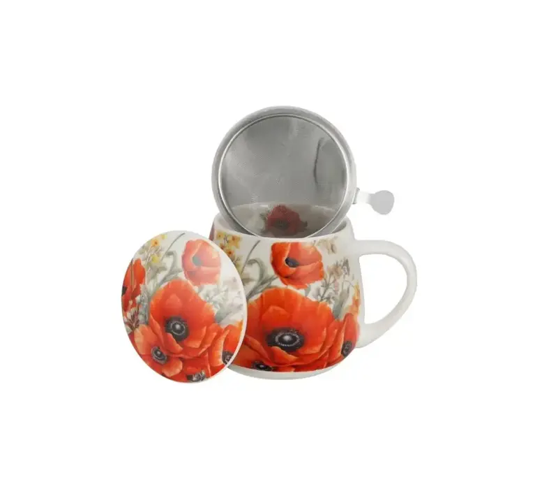 Flowers Barrel Mug en Infuser , 430 ml, Poppies, giftbox