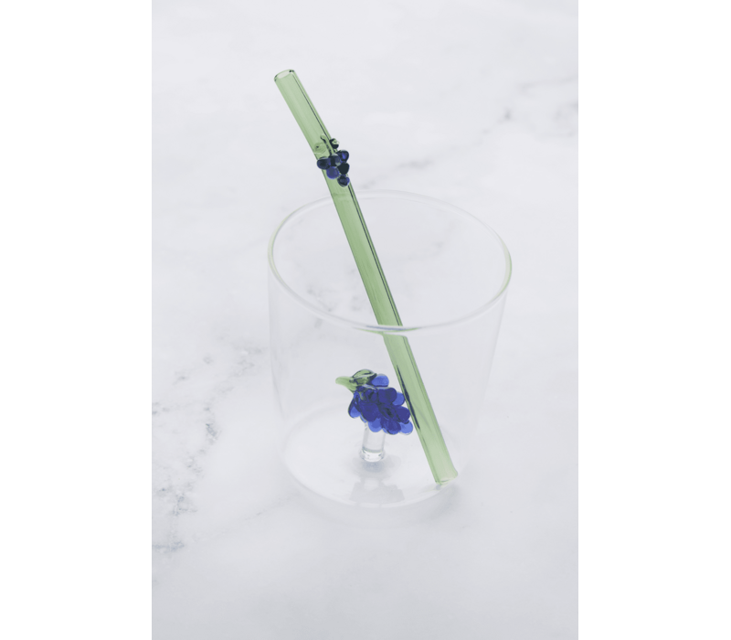 Glass and Straw Set with Grape - 300 ml