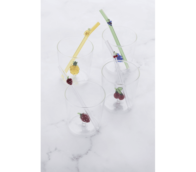Set van Glas en rietje met Aardbei - 300 ml