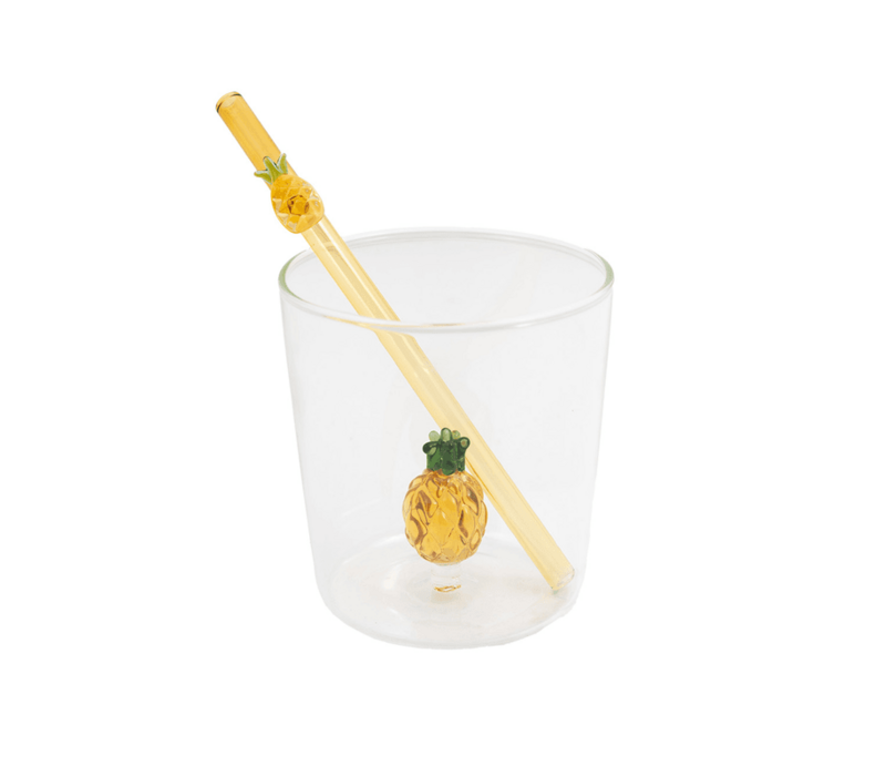 Set van Glas en rietje met Ananas - 300 ml