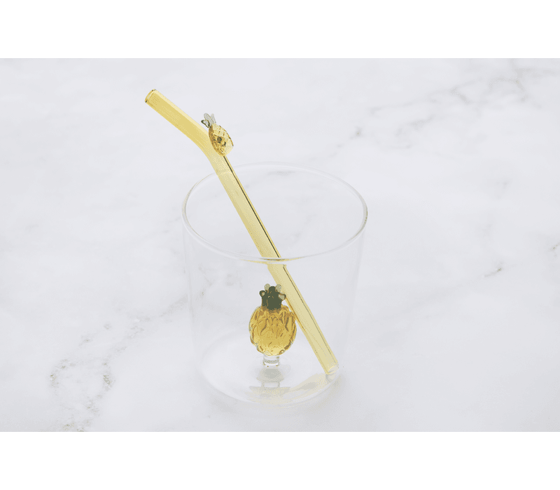 Set of Glass and Straw with Pineapple - 300 ml