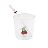 Set van Glas en rietje met Kers - 300 ml