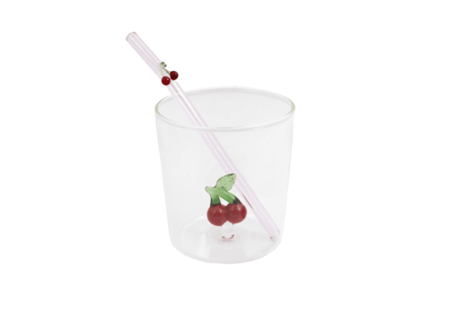 Point Virgule Glass and straw set with Cherry - 300 ml