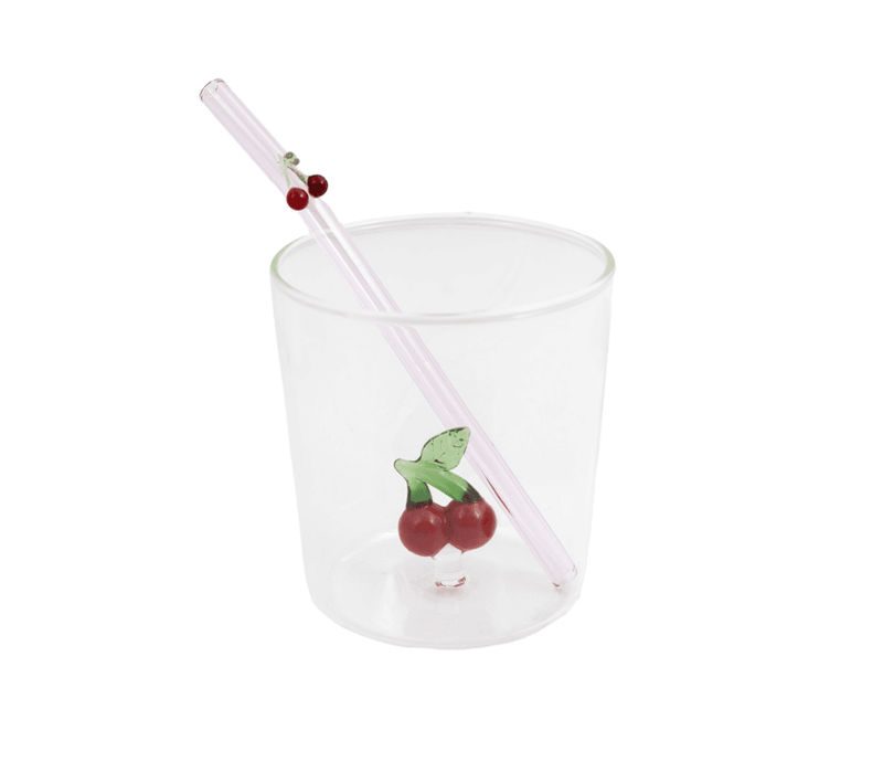 Glas- und Strohhalmset mit Kirsche – 300 ml